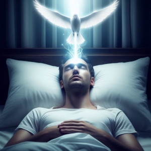 Bird over sleeping man's head